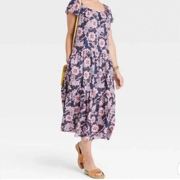 Knox Rose Flutter long dress Short
Sleeve A-Line Navy Floral Boho Dress XXL - Picture 4 of 6